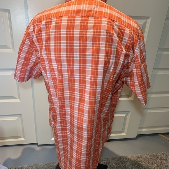 𝅺LOGAN Hill 2XL 18 1/2 shirt plaid orange white short sleeves 100% cotton - Picture 3 of 11